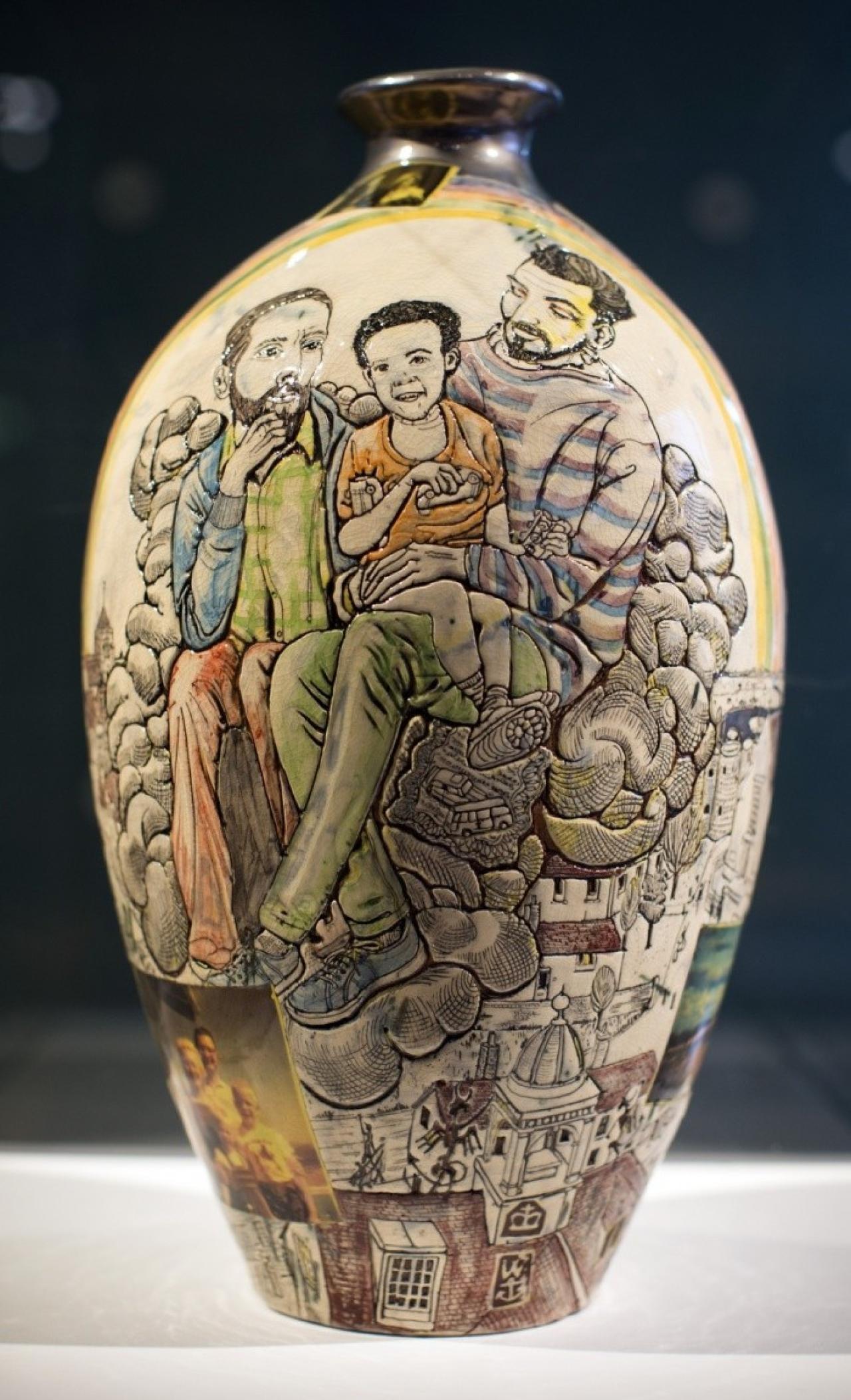 Grayson Perry Pot featuring John Bentham and Family at Victoria Miro Gallery